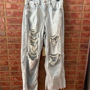 American Eagle Distressed Light Blue Baggy Jeans